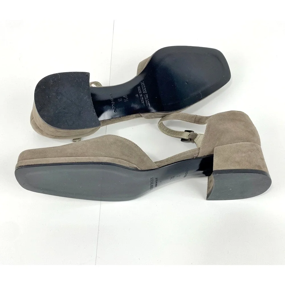 NEW Ellen Tracy Suede Leather Flats Women's 7.5 B D'Orsay Ankle Strap Taupe VTG